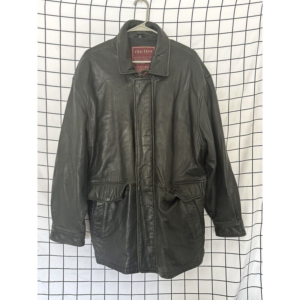 Couture by J. Park Black Genuine Lamb Leather Bomber Jacket w/ Pockets Mens L